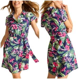Tommy Bahama Coast Tropical Twist IslandZone® Shirt Dress Island Navy Size L